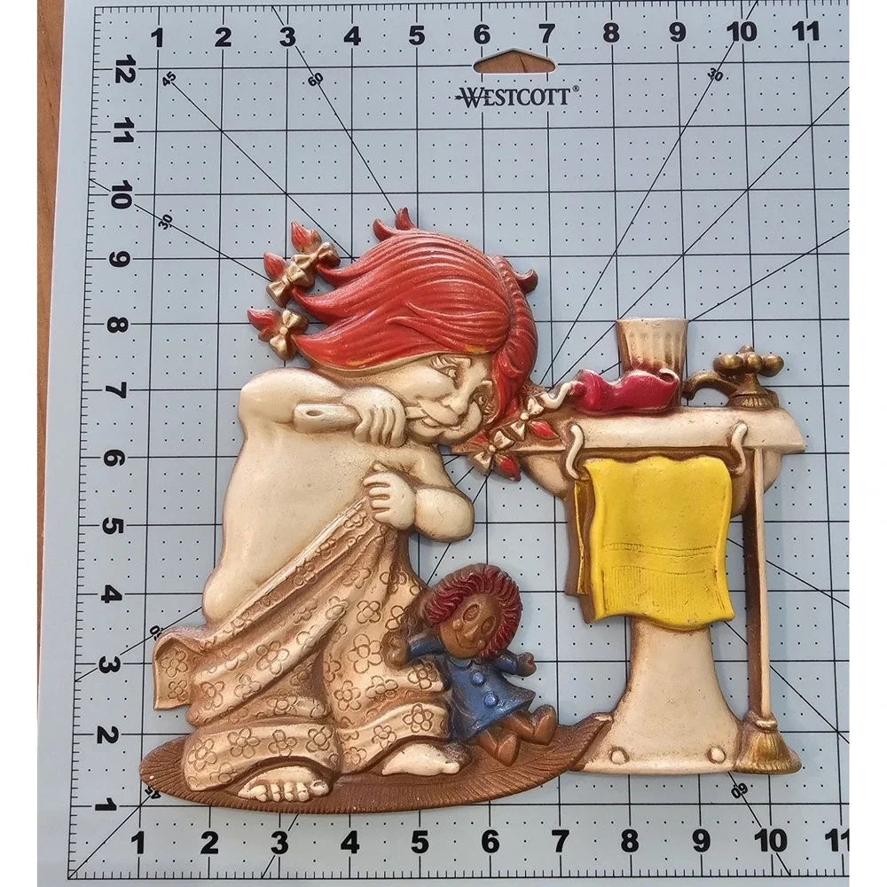 Vtg 1974 Sexton Cast Metal Little Girl & Raggedy Anne‎ Doll Bathroom Wall Decor